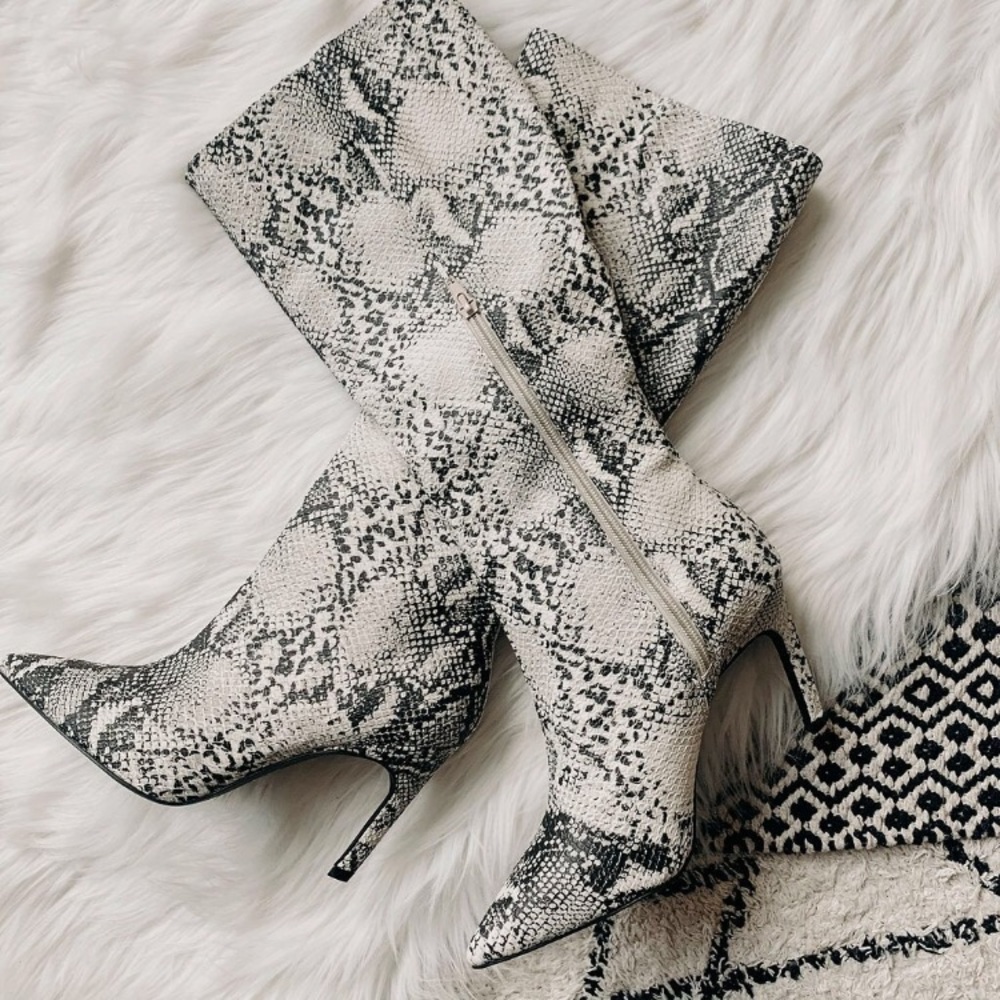 Shayla snake printed heeled boot